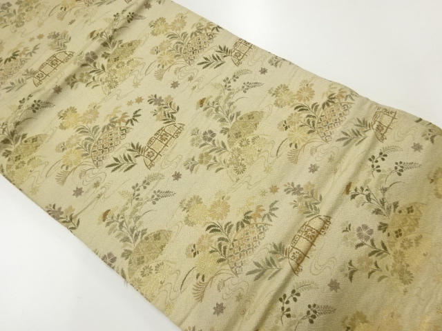 JAPANESE KIMONO / ANTIQUE MARU OBI / WOVEN FLOWER & CLASSICAL PATTERN
